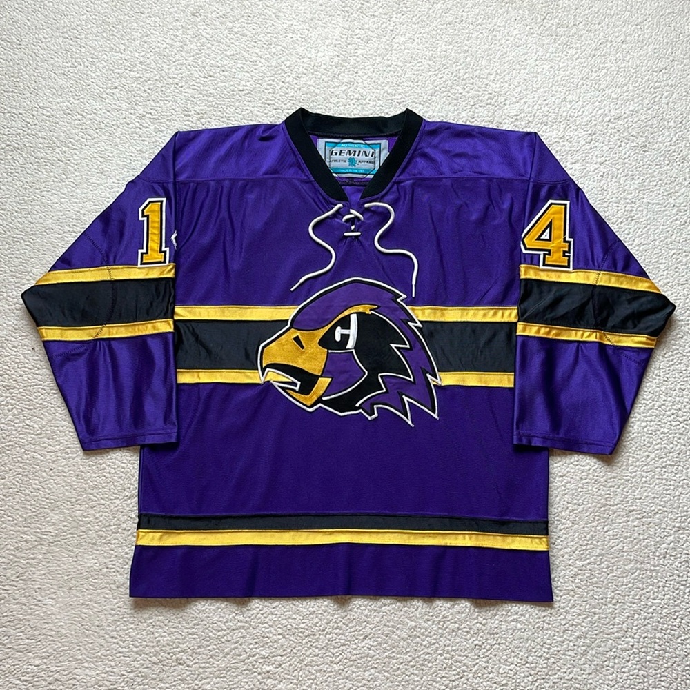 Vintage 90s Gemini All Embroidered Cut & Sew Ravens Away Hockey Jersey